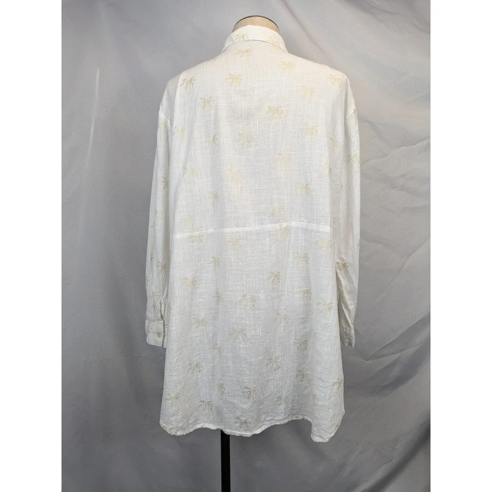 Palm Tree Tropical Resort Beach White‎ Gold Button Up Shirt Tunic blue island XL